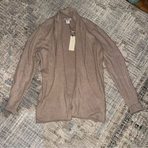 Rachel Zoe Open Front Soft Tan Beige Chenille Cardigan Sweater Pockets NWT Sz Md